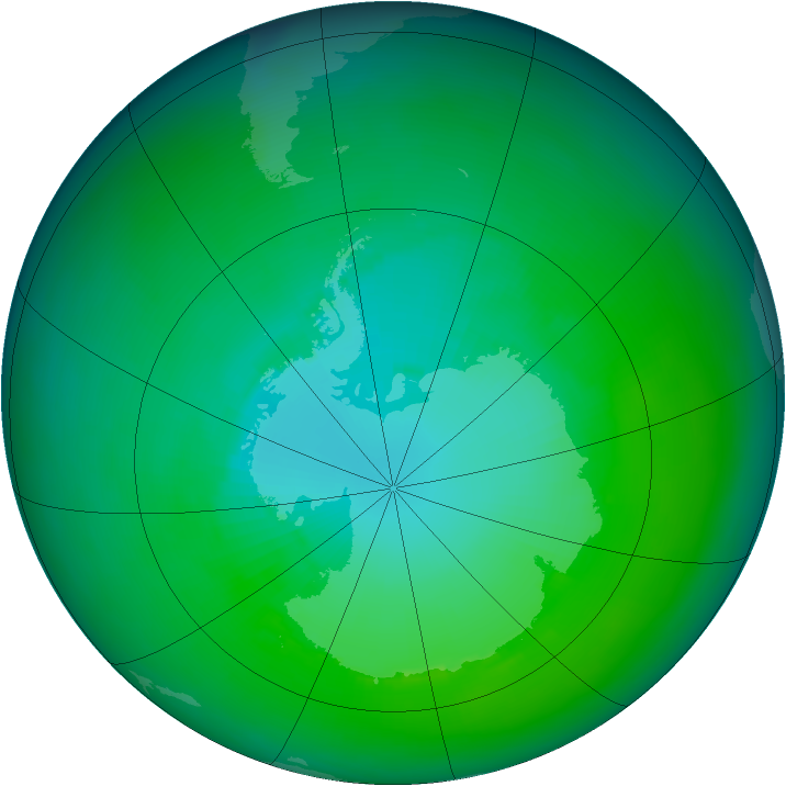 Antarctic ozone map for December 1992